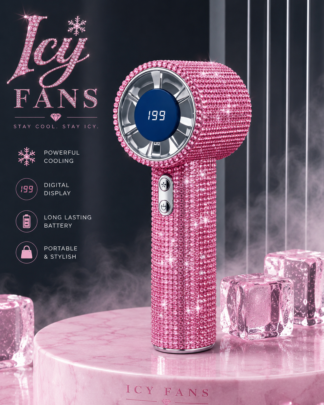 IcyFans - AC Handheld Bling Fan - Pink