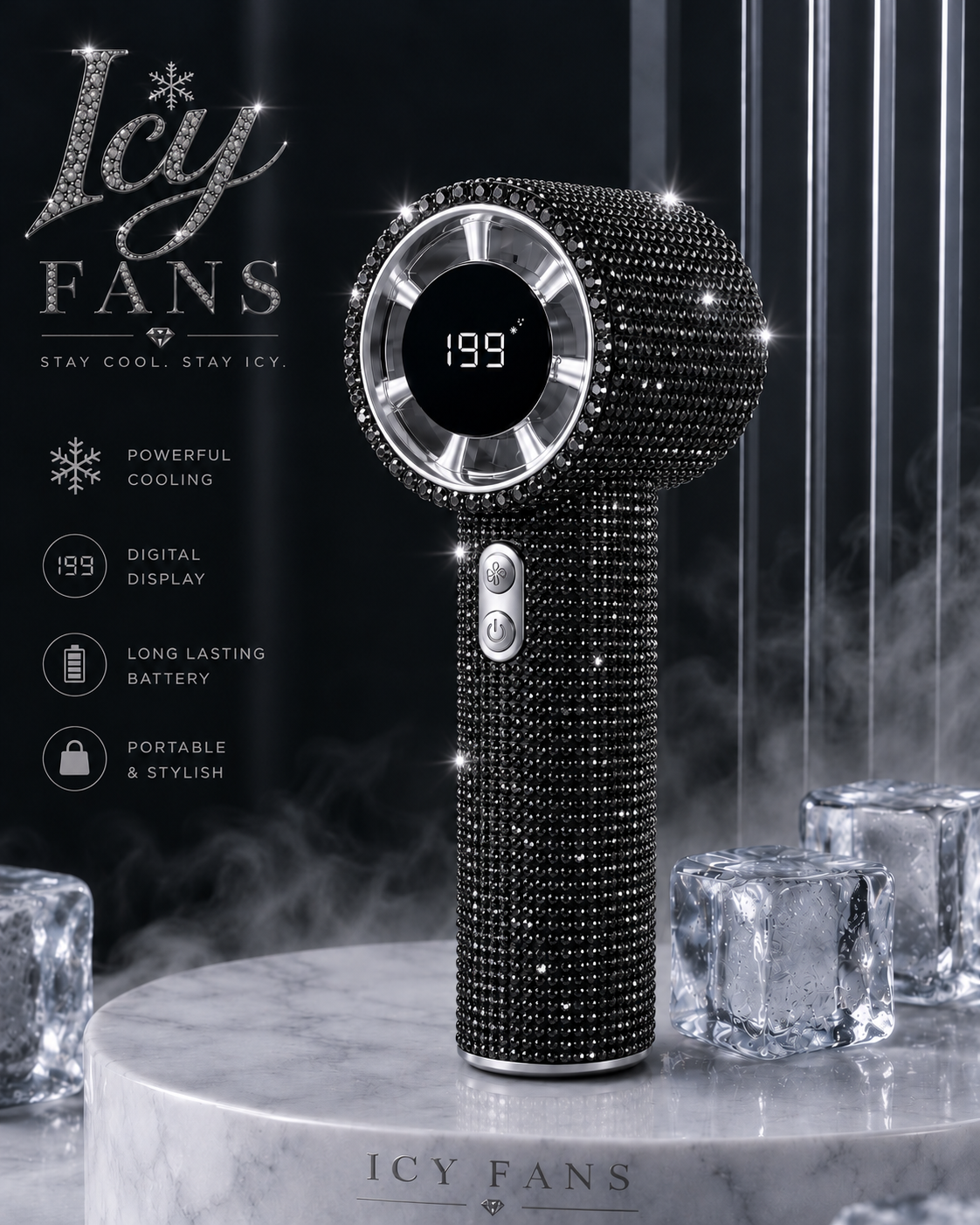 IcyFans - AC Handheld Bling Fan - Black